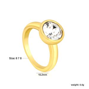 Anillo de compromiso de circonita gruesa de colores al por mayor, chapado en oro de 18k PVD, de acero inoxidable, resistente al agua, para mujer - Product Image 2