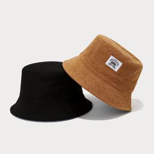Corduroy Patchwork Fisherman Hat Autumn Winter Sun Hat Couples Casual Bucket Hat With Custom Private Brand Woven Label <b>Patch</b> - Product Image 3