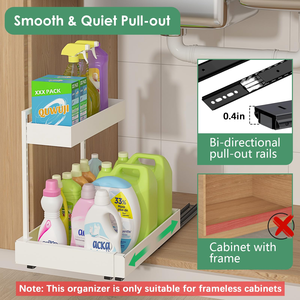 L-Shaped With 6-Level Height Adjustment Expandable Width Pull-Out Cabinet Storage Rack With Sliding Rails <b>Under</b> Sink Organizer - Product Image 4