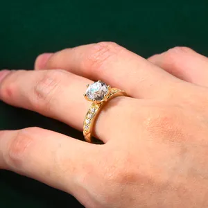 Real 10K oro sólido 1.2ct 7mm Moissanite anillos de boda de compromiso con certificado Gra