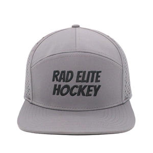 Premium Custom 7-Panel Flat Bill Grey Baseball Cap with Laser Cut & Rubber Logo for Waterproof Performance Sports Wear - Product Image 2