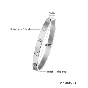 Stainless Steel Jewelry Wholesale, Full Diamond Stainless Steel <b>Bracelet</b>,High-grade Exquisite Zircon Four-leaf <b>Clover</b> Bangles - Product Image 5