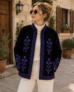 Chaqueta de Punto TNT con Estampado a Mano, Ecológica, Artesanal, de Algodón, para Otoño e Invierno, con Forro de Algodón, Regalo Único para Mujer - Product Image 1
