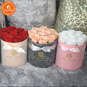 Personnalisé éternité éternelle Rose ronde daim cadeau emballage boîte fleurs fleuriste carré rose velours Floral fleur chapeau boîte - Product Image 2