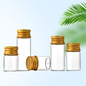 Vente flash : flacon en verre transparent de 22 mm, petit tube en verre pour herbes, flacon rond en verre, récipient de rangement avec couvercle à vis en aluminium doré - Product Image 1