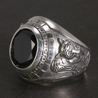 Bagues pour hommes turcs en argent pur 925 véritable Bague Dragon Tigre avec gravure vintage en onyx noir Punk Rock Bijoux vintage