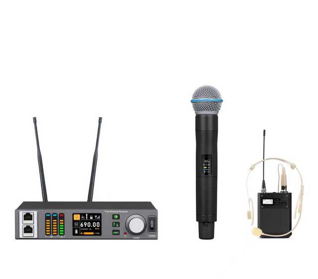 Single Channel Professional True Diversity Wireless Microphone With Spectrum Analyze Handheld Mic and Headset Mic