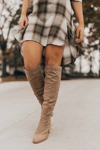 Botas de tacón alto hasta la rodilla para mujer, estilo occidental, otoño-invierno, punta redonda, sin cordones, plataforma, tacón grueso, PU+goma, antideslizantes - Product Image 4
