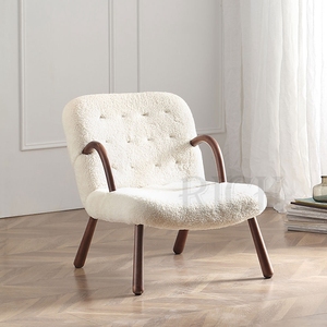 Accoudoir long <span class=keywords><strong>en</strong></span> bois <span class=keywords><strong>de</strong></span> séquoia pour femmes, <span class=keywords><strong>fauteuil</strong></span> à dossier beige <span class=keywords><strong>en</strong></span> laine d'agneau, avec tabouret, <span class=keywords><strong>fauteuil</strong></span> <span class=keywords><strong>en</strong></span> molleton et crème - Product Image 5