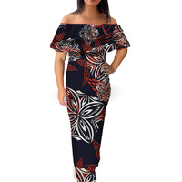 Robes Puletasi Samoanes Noires pour Femmes, Robes d'été Polynésiennes Tribales à épaules dénudées avec volants, POD, Vêtements pour femmes grandes tailles 8XL