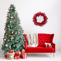 Karangan bunga Natal dengan bel PVC karangan bunga Natal dengan bola merah