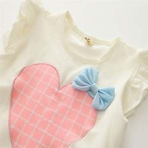 Ensemble de vêtements d'été pour bébés filles, nouveau design coréen 2019, avec t-shirt à nœud papillon et short à carreaux, prix d'usine - Product Image 1