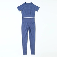 Ensemble de sport deux pièces personnalisé pour femme, respirant, de haute qualité, avec crop top à manches courtes et dos froncé, sans coutures, à compression