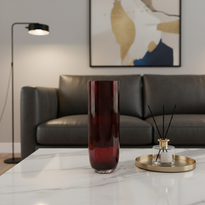 <span class=keywords><strong>Vase</strong></span> <span class=keywords><strong>en</strong></span> <span class=keywords><strong>verre</strong></span> rouge profond artistique, transparent, avec gravure <span class=keywords><strong>de</strong></span> veines <span class=keywords><strong>de</strong></span> feuille, <span class=keywords><strong>forme</strong></span> cylindrique <span class=keywords><strong>en</strong></span> U, élégant accent <span class=keywords><strong>de</strong></span> table, <span class=keywords><strong>grand</strong></span> <span class=keywords><strong>vase</strong></span> pour villa - Product Image 3