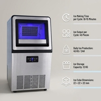 Machine à glaçons commerciale en acier inoxydable avec compresseur et pompe à eau, capacité quotidienne de 32 kg, stockage de 12 kg, 110 V, machine autonome