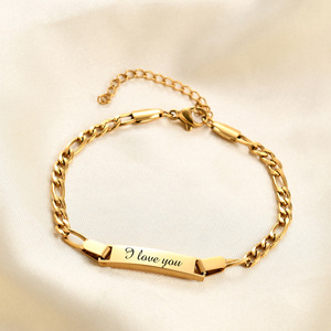 Childrens I Love You Engraved Stainless Steel <b>Bracelet</b> <b>Adjustable</b> Gift Jewelry 5Mm Chain Gold Silver Tone - Product Image 3