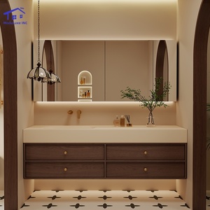 Brown Chinese-style bathroom vanity smart mirror cabinet warm-toned washbasin wall-mounted cabinet - Product Image 2