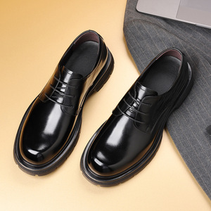 New men's leather shoes for business formal wear, British style wedding shoes, thick-soled, <b>full</b>-leather men's shoes - Product Image 4