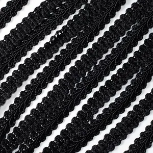 Hot selling esty ebay Wholesale Gimp Braid Trim Black Polyester Weave Fabric Woven Trim Ribbon Lace