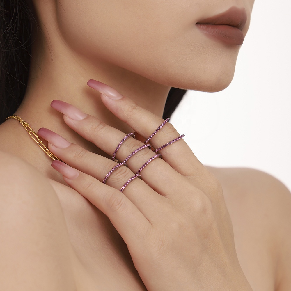 1.5mm Ultra-Thin Full CZ Zircon Ring Couple Rings 18K PVD Gold Plated Fade-Resistant Toe Ring