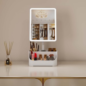 Tốt nhất có thể sạc lại vuông mỹ phẩm có thể điều chỉnh trang điểm LED xách tay <span class=keywords><strong>Light</strong></span> Up Vanity Tabletop thắp sáng gương trang điểm với lưu trữ - Product Image 1