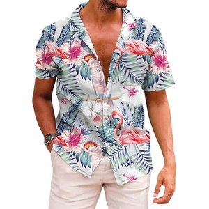<b>Men's</b> <b>Funky</b> Hawaiian Stand Collar <b>Shirt</b> Custom Logo Print Breathable Tropical Vacation Palm Beach Summer ODM Supply - Product Image 1