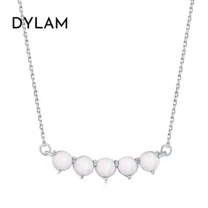 Dylam设计师设计时尚饰品白色蓝色蛋白石吊坠水平串珠酒吧链女性925纯银项链