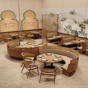 Nhà Hàng Thương Mại Sofa Gian Hàng Chỗ Ngồi Sang Trọng Vòng Gỗ Bàn Ăn Cho Chỗ Ngồi Cà Phê Cửa Hàng Ăn Uống Bt380 - Product Image 1