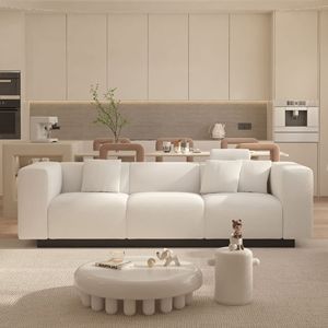 Sofá de Tela Hecho a Medida, Lana de Cordero, Felpa, Estilo de Diseñador para Sala de Estar o Dormitorio, Color Crema, Sofá Estilo Instagram - Product Image 3