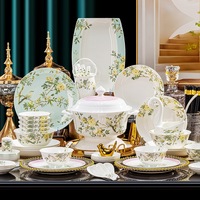 Service de vaisselle en céramique sous glaçure de Jingdezhen, nouveau style chinois, luxe léger et sophistiqué, combinaison de bols et d'assiettes pour déménagement