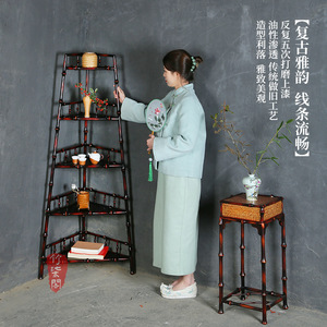 Handmade Bamboo Triangular Display Shelf Freestanding Tea Rack Storage Ornament With Reinforced Support Strong Load Capacity - Product Image 5