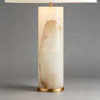 Lampe de bureau LED cylindrique en onyx naturel, base en laiton, abat-jour en lin, design moderne, à intensité variable, pour chambre et salon