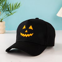 Casquette de baseball réglable en polyester et coton avec broderie Jack O'Lantern d'Halloween, style ethnique rayé