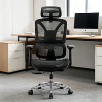 Fauteuil de bureau ergonomique moderne en tissu noir avec base inclinable douce, fauteuil pivotant et appui-tête