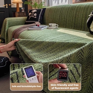 Funda de Sofá Elástica Moderna de Chenilla Personalizable OEM/ODM, Manta Jacquard Tejida con Patrón Geométrico y Borlas, Lavable a Máquina - Product Image 5