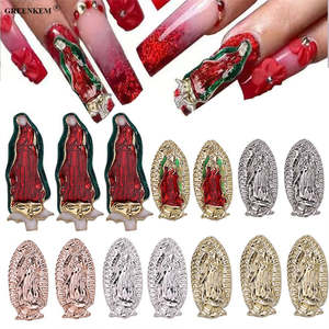 Breloques 3D pour ongles en alliage métallique Peinture DIY Gold Rose Gemstone Luxury Nail Decoration Virgin Mary Nail Charms - Product Image 3