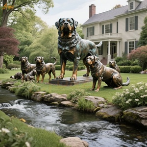 Escultura animal de fundición de bronce grande moderna parque al aire libre personalizada estatua de bronce Rottweiler y cachorros de tamaño real para decoración pública - Product Image 5