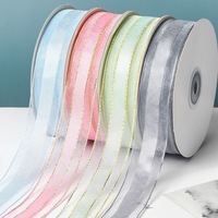 Ruban en satin de soie polyester de 2,5 cm x 50 yards pour cadeaux, mariage, gâteaux au chocolat, motifs floraux, couleur unie, avec logo personnalisé, vente en gros