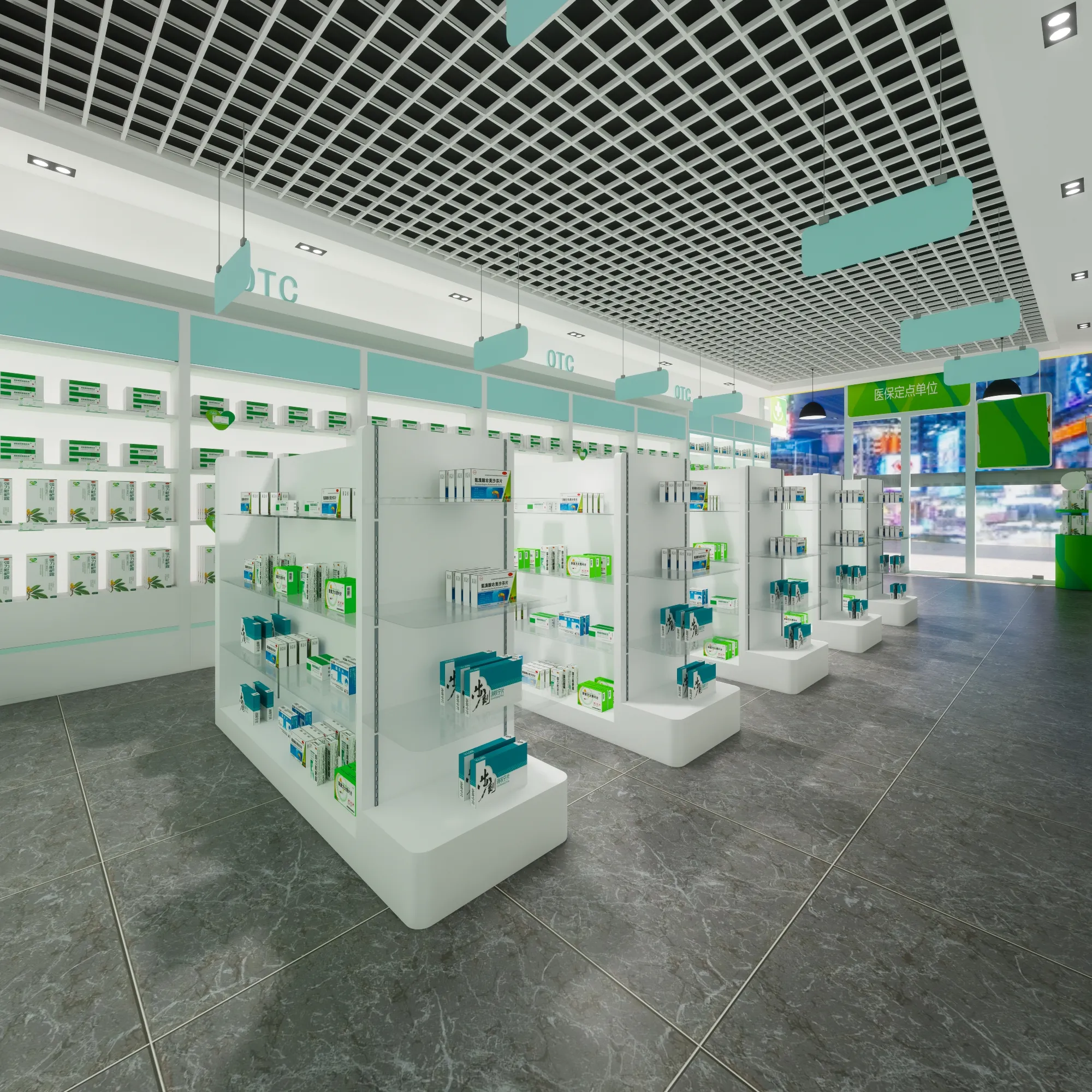 Venta al por menor Farmacia Tienda Exhibición Muebles Mostrador de exhibición de vidrio Tienda personalizada Estante de exhibición Accesorio Tienda Escaparate