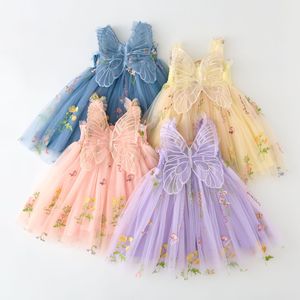 Ins senza maniche fiore ricamato Tulle bambine estate piccolo <span class=keywords><strong>vestito</strong></span> da principessa <span class=keywords><strong>con</strong></span> fiocco ali di farfalla per bambini all'ingrosso - Product Image 4
