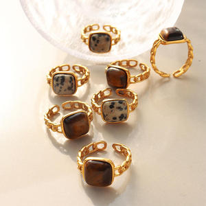 Bijoux en acier inoxydable, pierre naturelle, pierre d'oeil de tigre, anneaux ouverts géométriques, plaque de <span class=keywords><strong>Gola</strong></span> 18k, accessoires pour femmes, bague géométrique - Product Image 1