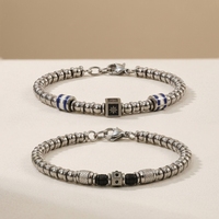 Bracelet en acier inoxydable 316L pour hommes et femmes, 2 styles avec breloque cube, étoile et perle noire, fermoir mousqueton, hypoallergénique, cadeau