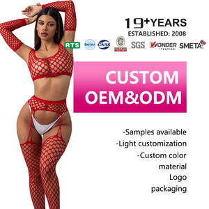 Hot Selling Red Hollow Out <span class=keywords><strong>Sexy</strong></span> Body Stockingwholesale Open Kruis Lange Mouwen Visnet Bodystocking Voor Dames Nachtkleding - Product Image 1