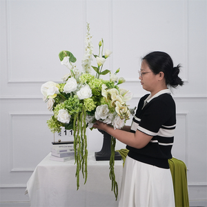 Fresh Ivory White & <b>Light</b> Green Trailing Artificial Pedestal Flower Wedding Entrance Pillar Stand Ceremony Decoration - Product Image 1