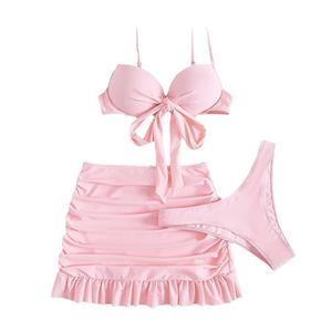 ชุดบิกินี่ 3 ชิ้นสำหรับผู้หญิงไซส์พลัส แบบเว้าสามเหลี่ยม ประดับเลื่อม พร้อมบราไมโครและกระโปรงชายสั้น สำหรับใส่ไปชายหาด - Product Image 1