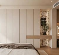 Armoire de chambre intégrée moderne sur mesure avec coiffeuse intégrée et panneau mural de lit, dressing sur mesure pour toute la maison