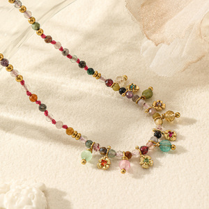 Collar Fanke Primavera Verano Nuevo Estilo Vacacional con Múltiples Gemas <span class=keywords><strong>de</strong></span> Colores, Diseño <span class=keywords><strong>de</strong></span> Cadena con Eslabones <span class=keywords><strong>de</strong></span> Flor y Concha, Accesorios <span class=keywords><strong>para</strong></span> Fiesta Estilo Dopamina <span class=keywords><strong>para</strong></span> Chicas - Product Image 4
