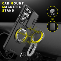 Funda Magnética con Anillo para S25 24 23 Ultra, TPU+PC+Metal, Impermeable, Carga Inalámbrica, con Ventana Deslizante para la Lente