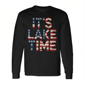 It's Lake Time T-shirt à manches longues avec drapeau américain patriotique, USA, 4 juillet - Product Image 2