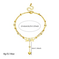 Chaîne de cheville style Ins cadeau maman double chaîne, lettre maman, ton or, cœur zircon brillant, accessoire pied